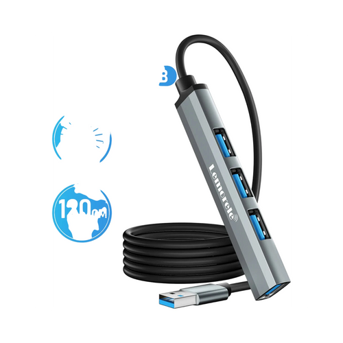 Pile USB OTG Lemorele 4 ports 3.0 pour PC et gaming sur fond neutre