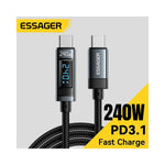 Câble USB-C tressé en vue latérale montrant la connectique et la longueur de 1m