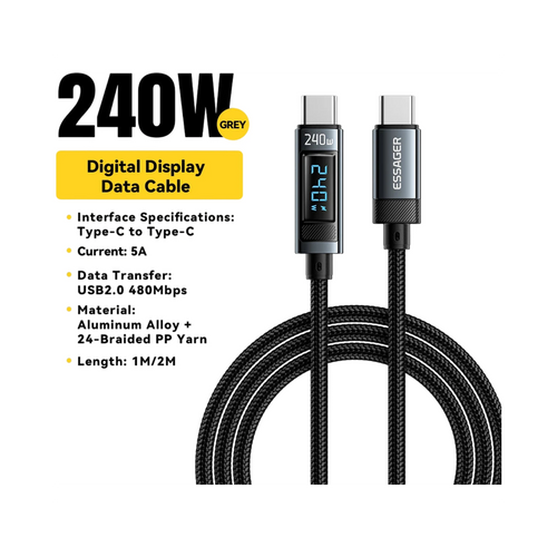 Câble USB-C 1m tressé pour charge rapide PD 3.1 gaming