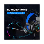 Casque gaming G58 G60 LED en vue arrière montrant les couleurs RGB changementables et le pliage du casque