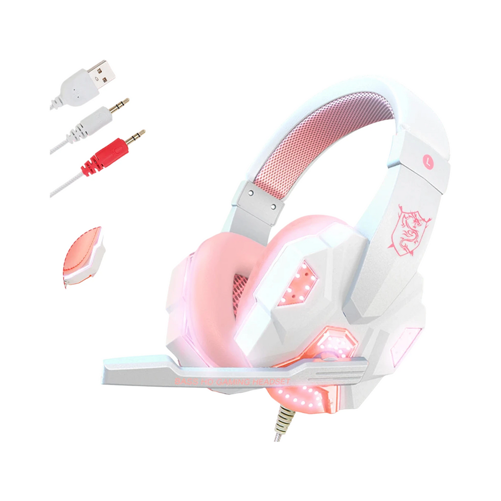 Casque gaming rose GEAR4PC avec micro et connecteur USB -  - Gear4PC
