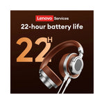 Casque Lenovo LE602 Bluetooth noir vue arrière et cordon USB