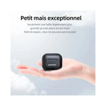 Casque TWS Lenovo sans fil, vue arrière montrant les commandes et l'encoche pour le microphone