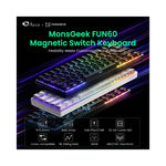Vue latérale du clavier FUN60 montrant les touches RGB et le repose-poignet magnetic