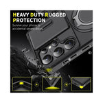 Coque anti-choc magnétique pour Samsung vue de face en noir et bleu avec design géométrique simple