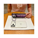 Vue arrière du téléphone montrant la coque MagSafe frosted mat transparente en place