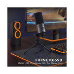 Vue latérale du microphone FIFINE USB en métal avec fil blanc