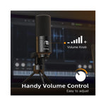 Microphone USB FIFINE K669B sur fond noir vue de face avec connecteur USB visible