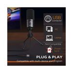 Microphone USB pour PC et gaming sur fond noir avec repose-pied métallique élégant