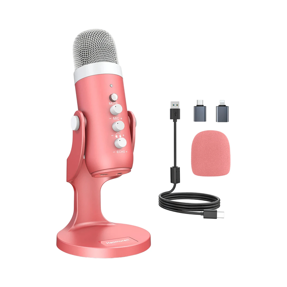 Microphone USB rose pour PC avec design métallique robuste -  - Gear4PC