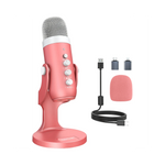 Microphone USB rose pour PC avec design métallique robuste