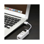 Vue arrière du hub USB montrant les ports et l'alimentation