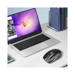 Vue latérale de la souris gamer sans fil KEBETEME en noir avec un angle détaillant les boutons programmables et le design ...