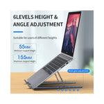 Vue latérale du support pliable en aluminium ajustable à six niveaux pour PC portable