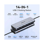 Vue arrière du dock USB C montrant les ports HDMI et VGA