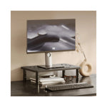 Support d'écran ajustable vu de côté montrant les réglages d'inclinaison et de hauteur