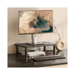 Support d'écran ajustable vu de face en noir avec ordinateur portable posé dessus